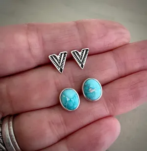 Stoned & Stamped Stud Earrings