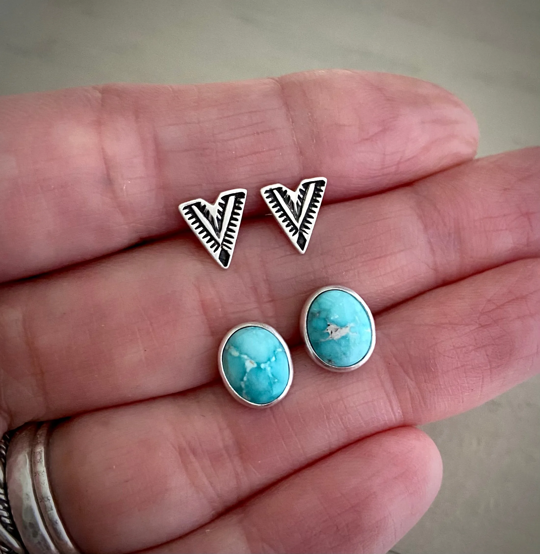 Stoned & Stamped Stud Earrings