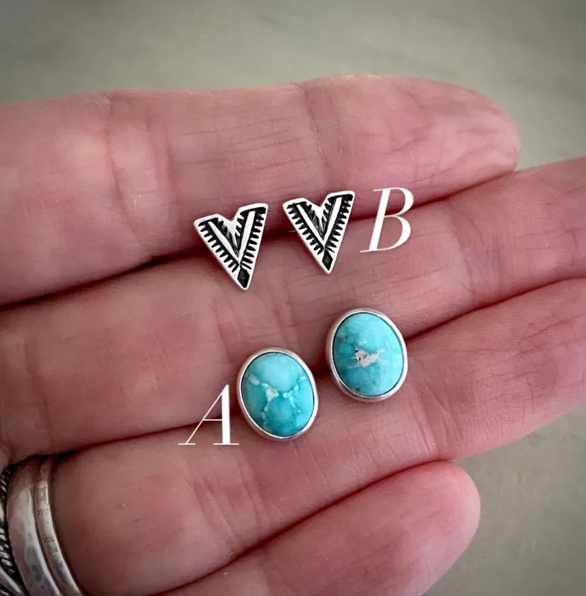 Stoned & Stamped Stud Earrings