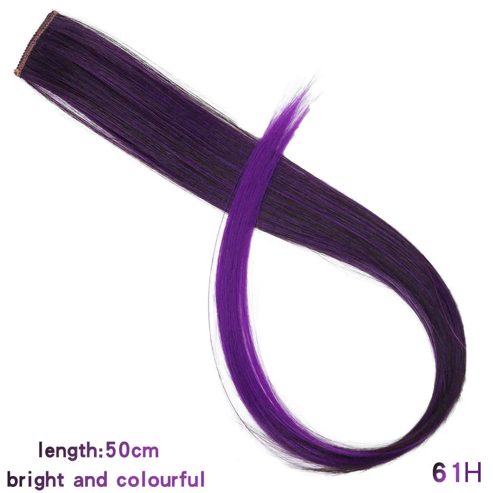 Straight Fake Colored Hair Extensions Clip Rainbow Hair Streak Synthetic Hair Strands on Clips