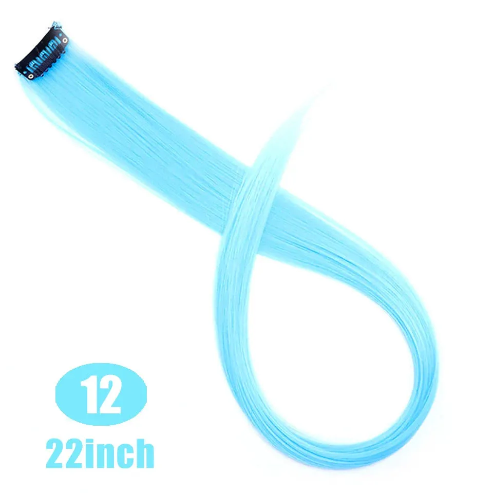 Straight Fake Colored Hair Extensions Clip Rainbow Hair Streak Synthetic Hair Strands on Clips