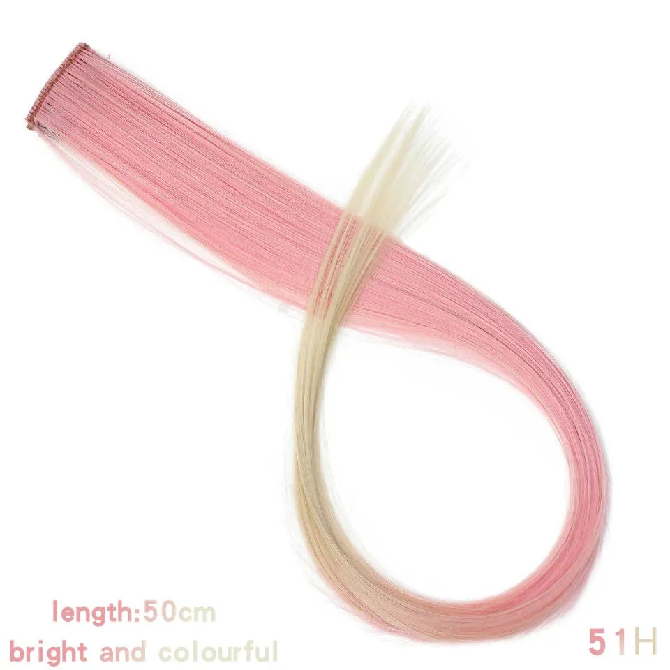 Straight Fake Colored Hair Extensions Clip Rainbow Hair Streak Synthetic Hair Strands on Clips