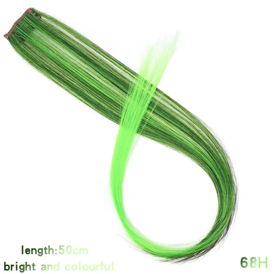 Straight Fake Colored Hair Extensions Clip Rainbow Hair Streak Synthetic Hair Strands on Clips
