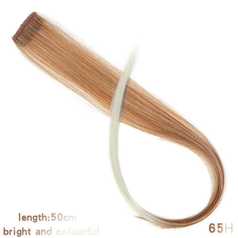 Straight Fake Colored Hair Extensions Clip Rainbow Hair Streak Synthetic Hair Strands on Clips