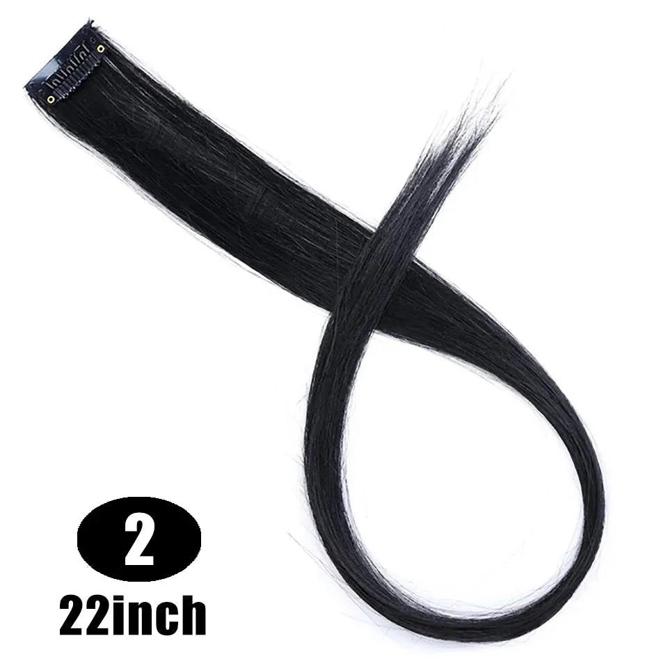 Straight Fake Colored Hair Extensions Clip Rainbow Hair Streak Synthetic Hair Strands on Clips