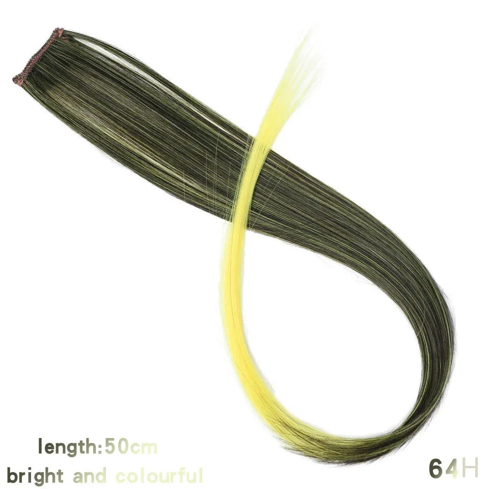 Straight Fake Colored Hair Extensions Clip Rainbow Hair Streak Synthetic Hair Strands on Clips