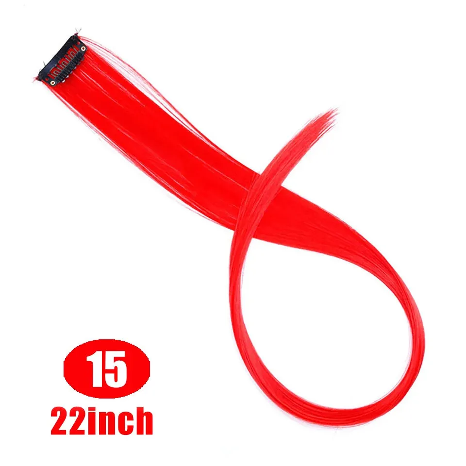 Straight Fake Colored Hair Extensions Clip Rainbow Hair Streak Synthetic Hair Strands on Clips