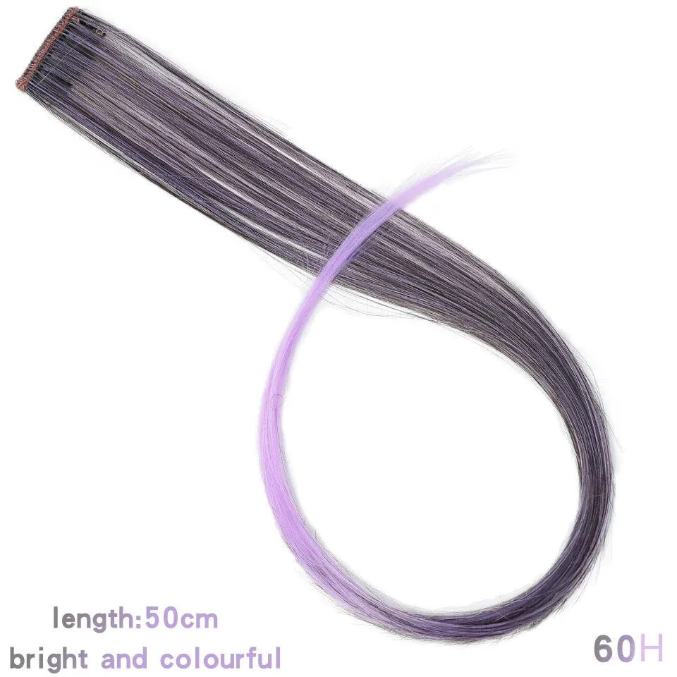 Straight Fake Colored Hair Extensions Clip Rainbow Hair Streak Synthetic Hair Strands on Clips