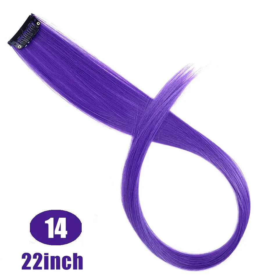 Straight Fake Colored Hair Extensions Clip Rainbow Hair Streak Synthetic Hair Strands on Clips