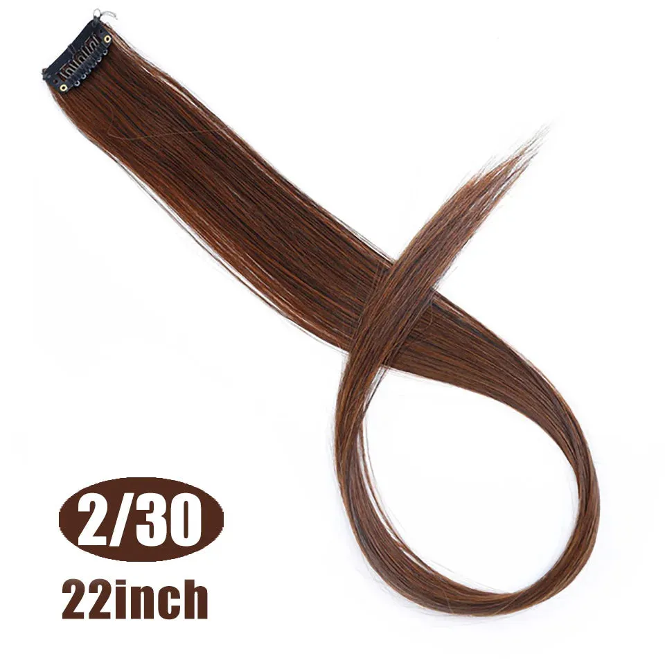 Straight Fake Colored Hair Extensions Clip Rainbow Hair Streak Synthetic Hair Strands on Clips