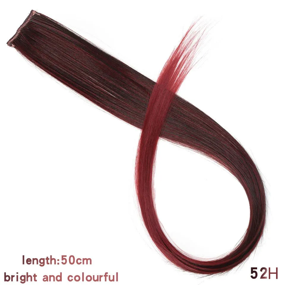 Straight Fake Colored Hair Extensions Clip Rainbow Hair Streak Synthetic Hair Strands on Clips