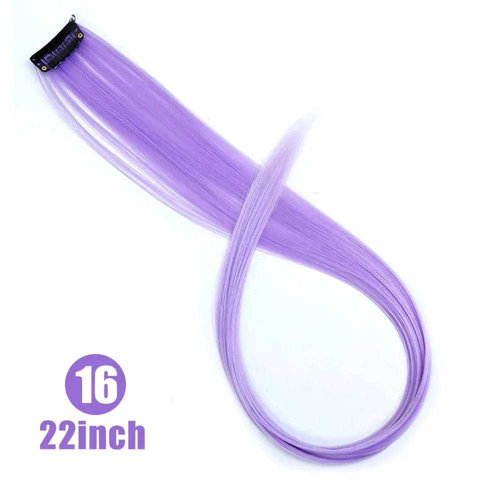 Straight Fake Colored Hair Extensions Clip Rainbow Hair Streak Synthetic Hair Strands on Clips