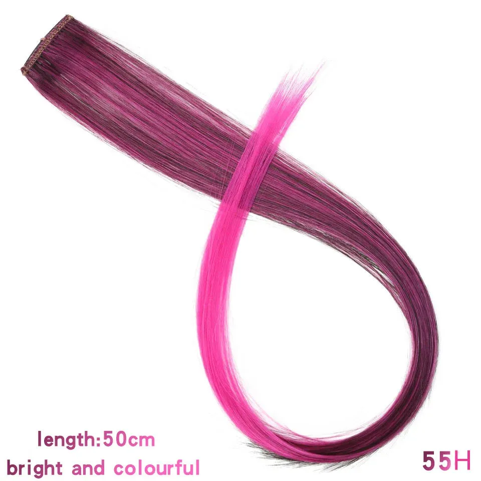 Straight Fake Colored Hair Extensions Clip Rainbow Hair Streak Synthetic Hair Strands on Clips