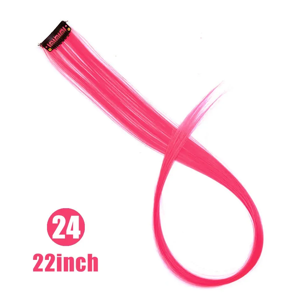 Straight Fake Colored Hair Extensions Clip Rainbow Hair Streak Synthetic Hair Strands on Clips