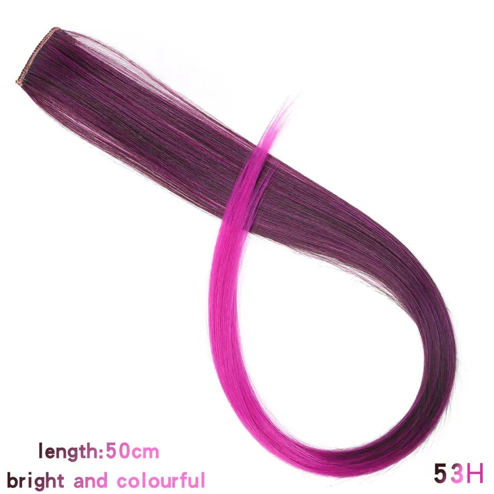 Straight Fake Colored Hair Extensions Clip Rainbow Hair Streak Synthetic Hair Strands on Clips