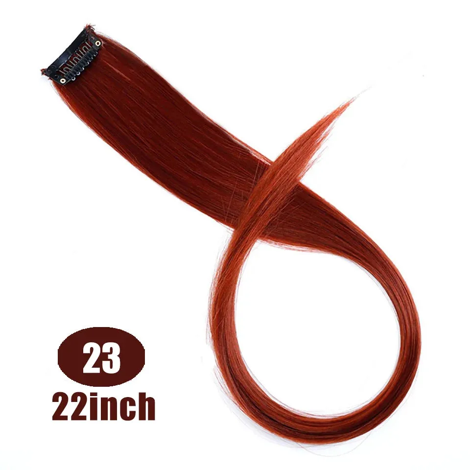 Straight Fake Colored Hair Extensions Clip Rainbow Hair Streak Synthetic Hair Strands on Clips