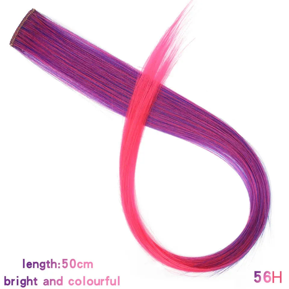 Straight Fake Colored Hair Extensions Clip Rainbow Hair Streak Synthetic Hair Strands on Clips