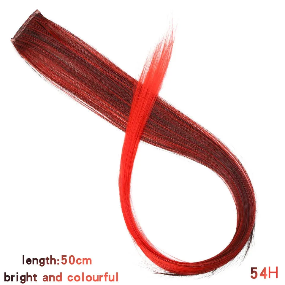 Straight Fake Colored Hair Extensions Clip Rainbow Hair Streak Synthetic Hair Strands on Clips