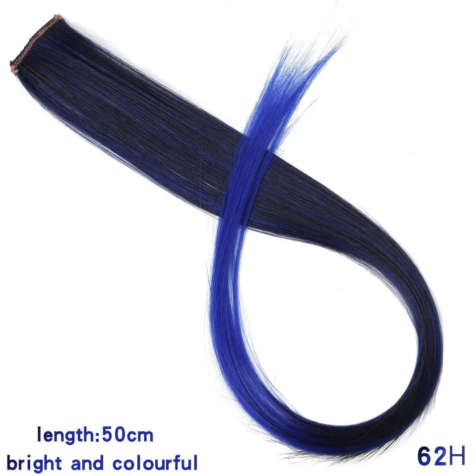 Straight Fake Colored Hair Extensions Clip Rainbow Hair Streak Synthetic Hair Strands on Clips