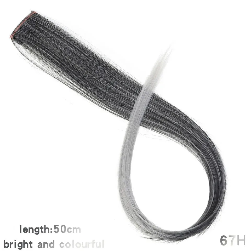 Straight Fake Colored Hair Extensions Clip Rainbow Hair Streak Synthetic Hair Strands on Clips