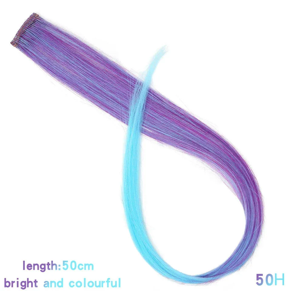 Straight Fake Colored Hair Extensions Clip Rainbow Hair Streak Synthetic Hair Strands on Clips