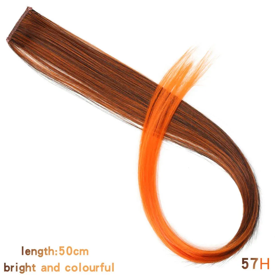 Straight Fake Colored Hair Extensions Clip Rainbow Hair Streak Synthetic Hair Strands on Clips