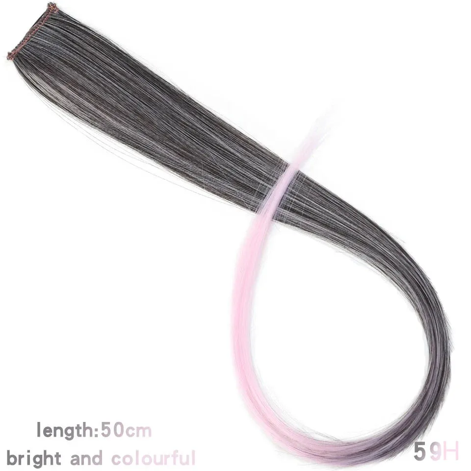 Straight Fake Colored Hair Extensions Clip Rainbow Hair Streak Synthetic Hair Strands on Clips