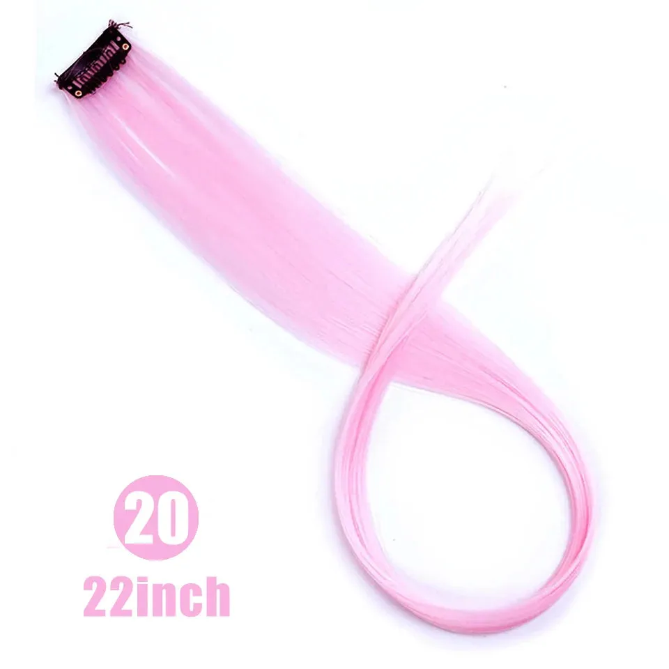 Straight Fake Colored Hair Extensions Clip Rainbow Hair Streak Synthetic Hair Strands on Clips