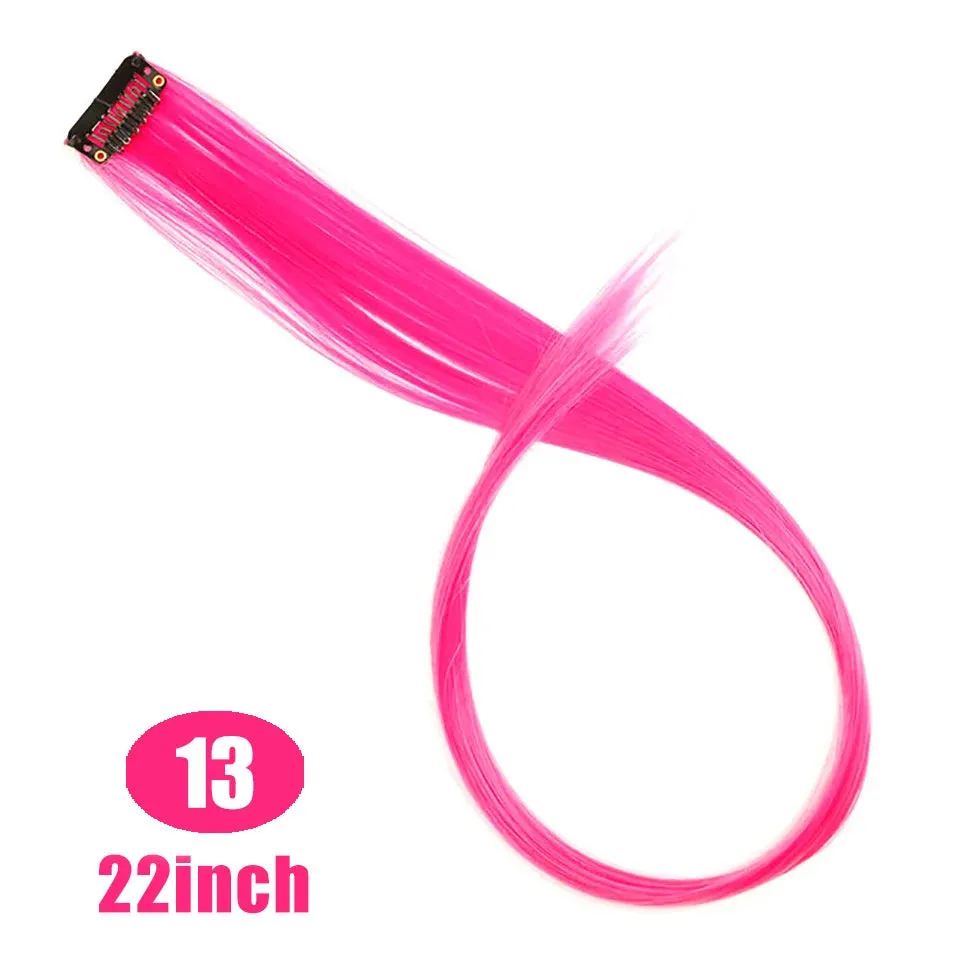 Straight Fake Colored Hair Extensions Clip Rainbow Hair Streak Synthetic Hair Strands on Clips