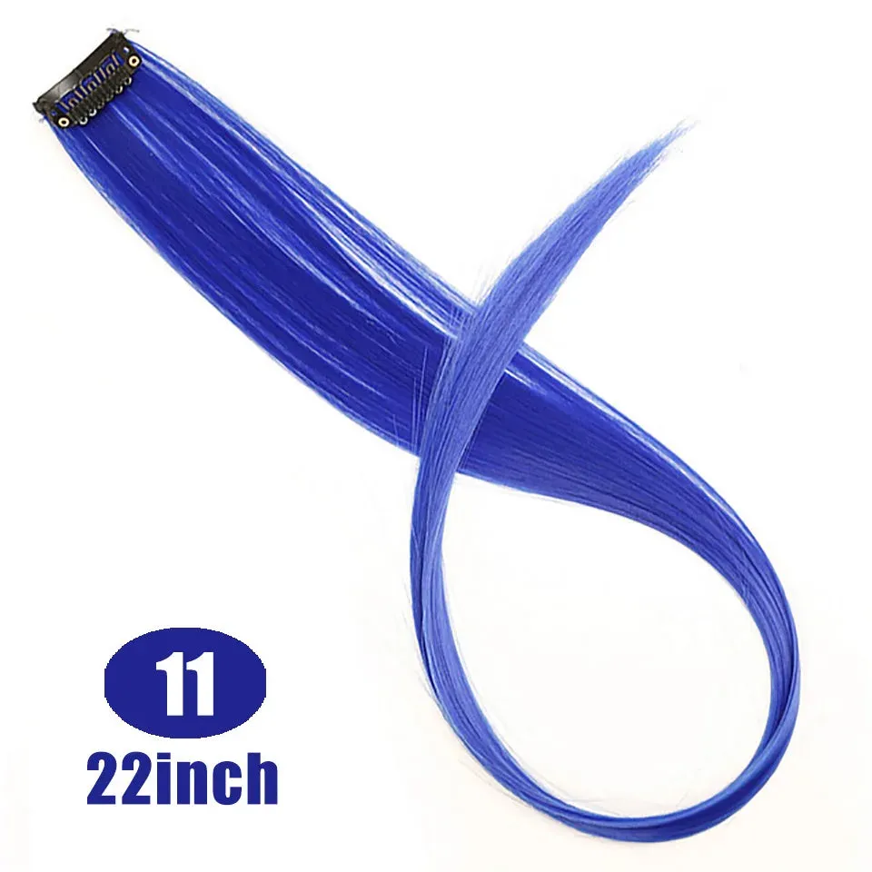 Straight Fake Colored Hair Extensions Clip Rainbow Hair Streak Synthetic Hair Strands on Clips