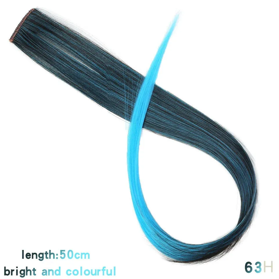 Straight Fake Colored Hair Extensions Clip Rainbow Hair Streak Synthetic Hair Strands on Clips