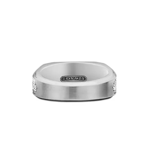 Streamline Signet Ring in Sterling Silver with Diamonds, 10mm, Size 10