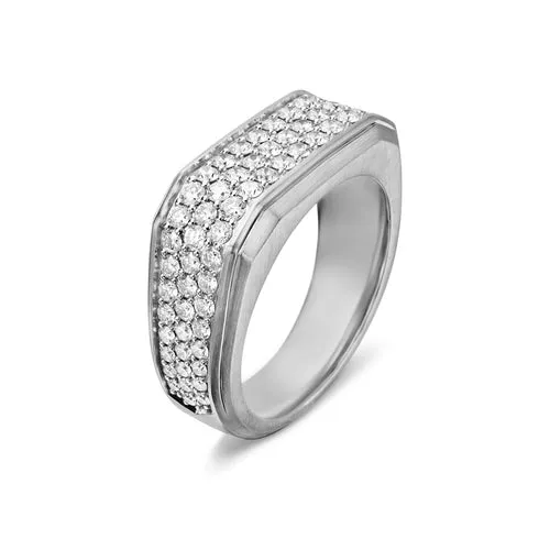 Streamline Signet Ring in Sterling Silver with Diamonds, 10mm, Size 10