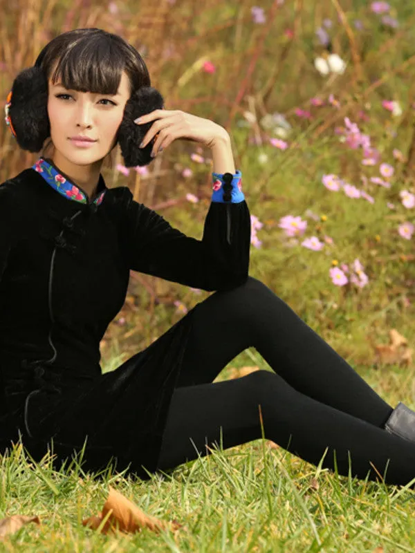 streamlined Chi-pao velvet dress
