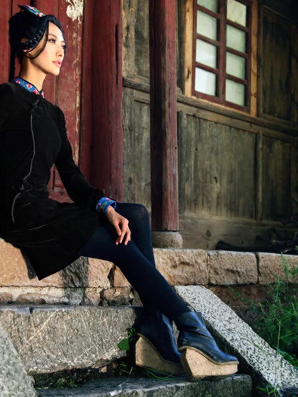 streamlined Chi-pao velvet dress