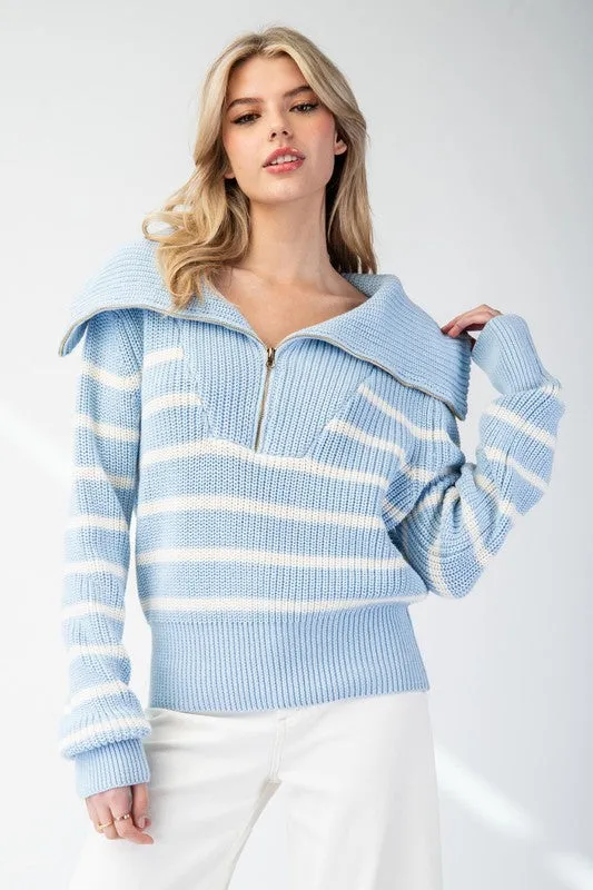 Striped Half Zip Pullover Sweater Top