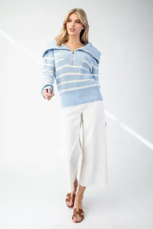 Striped Half Zip Pullover Sweater Top