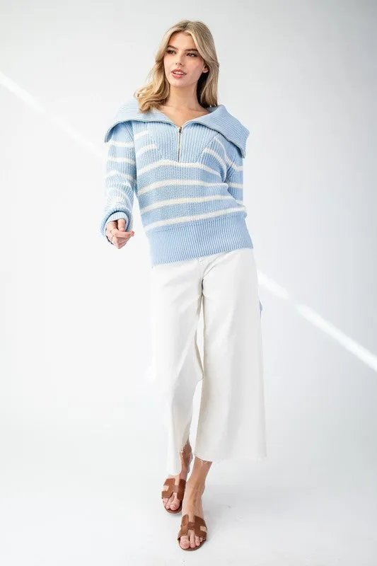 Striped Half Zip Pullover Sweater Top