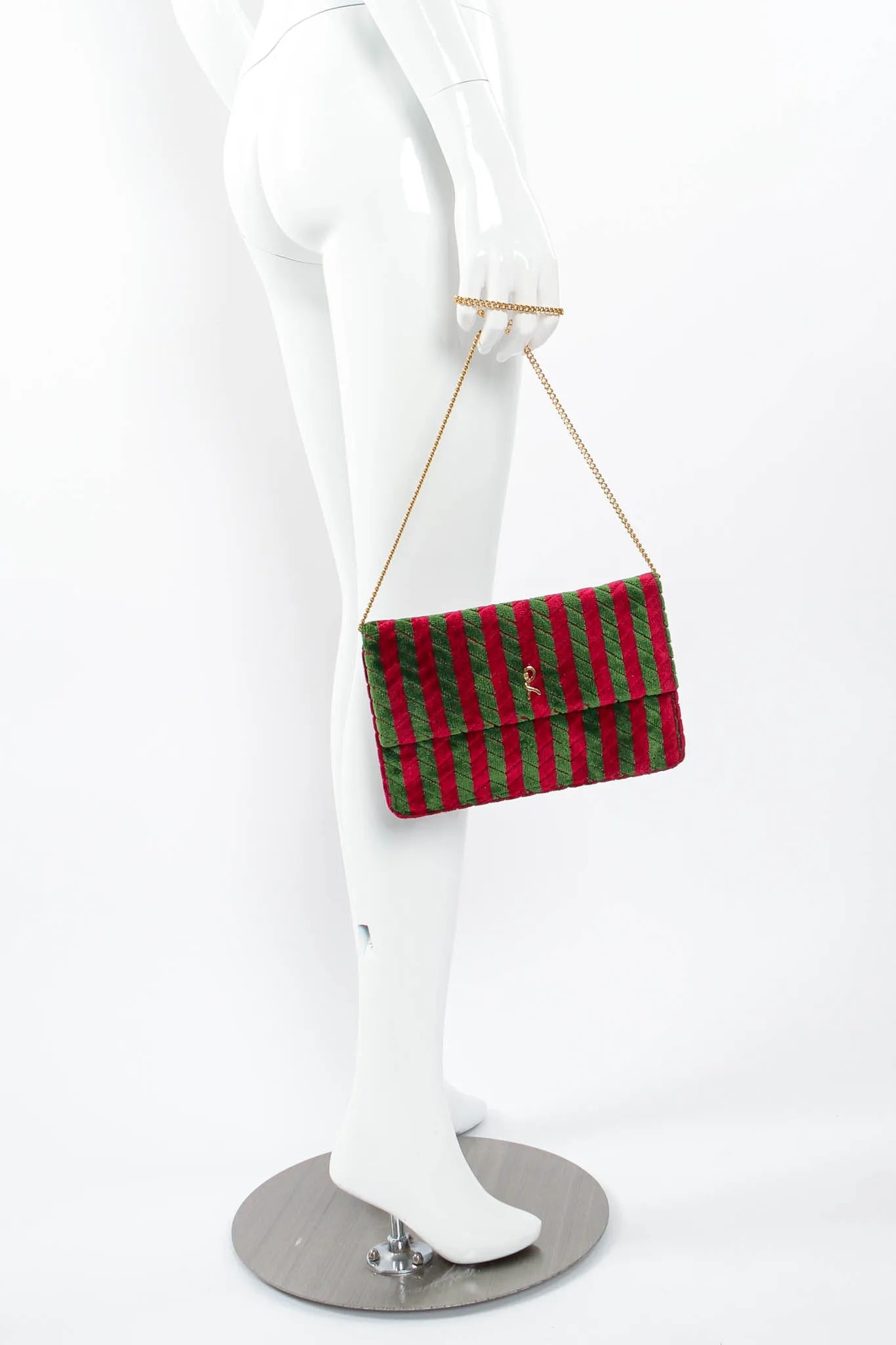 Striped Velvet Flap Clutch