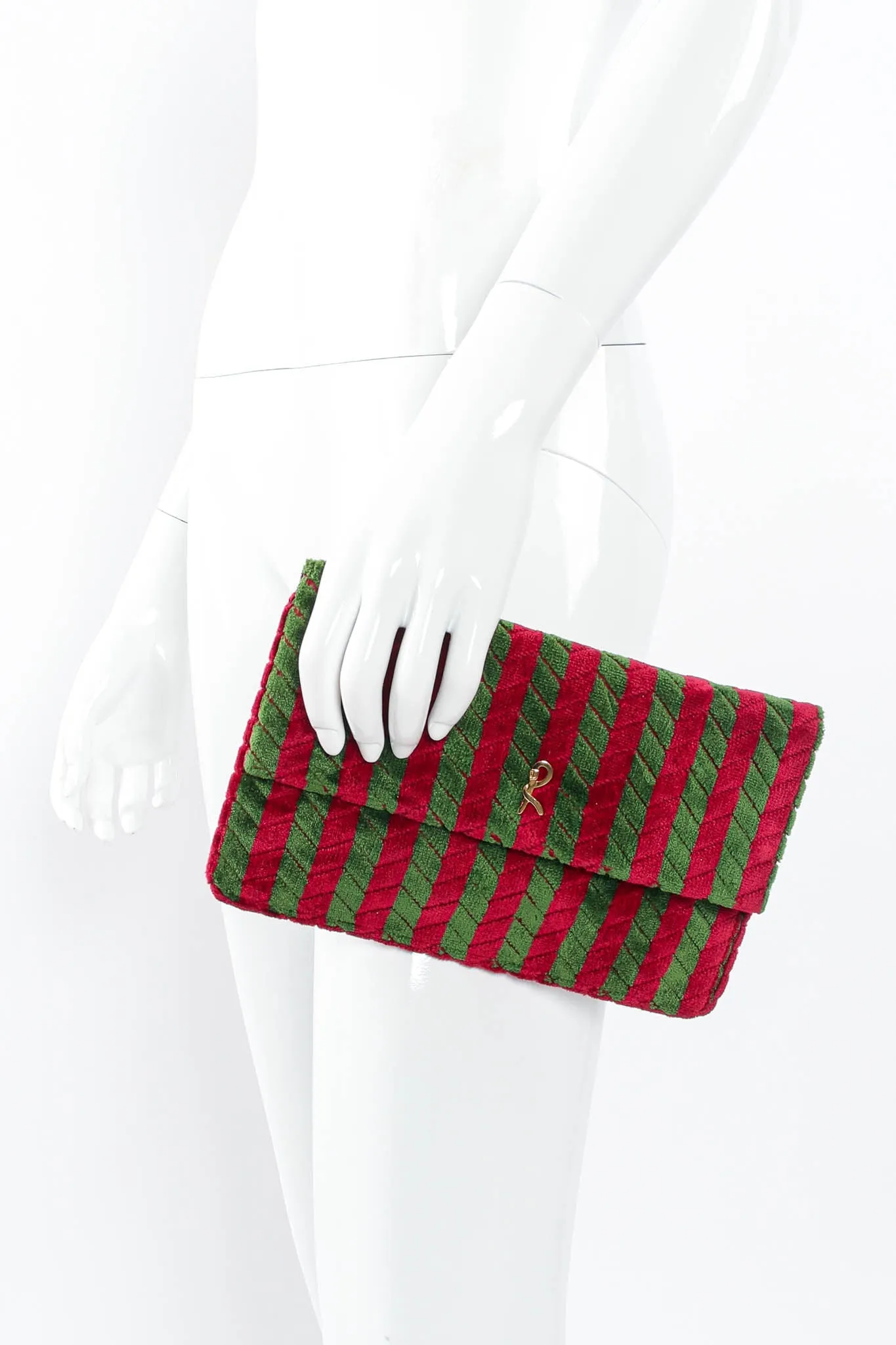 Striped Velvet Flap Clutch