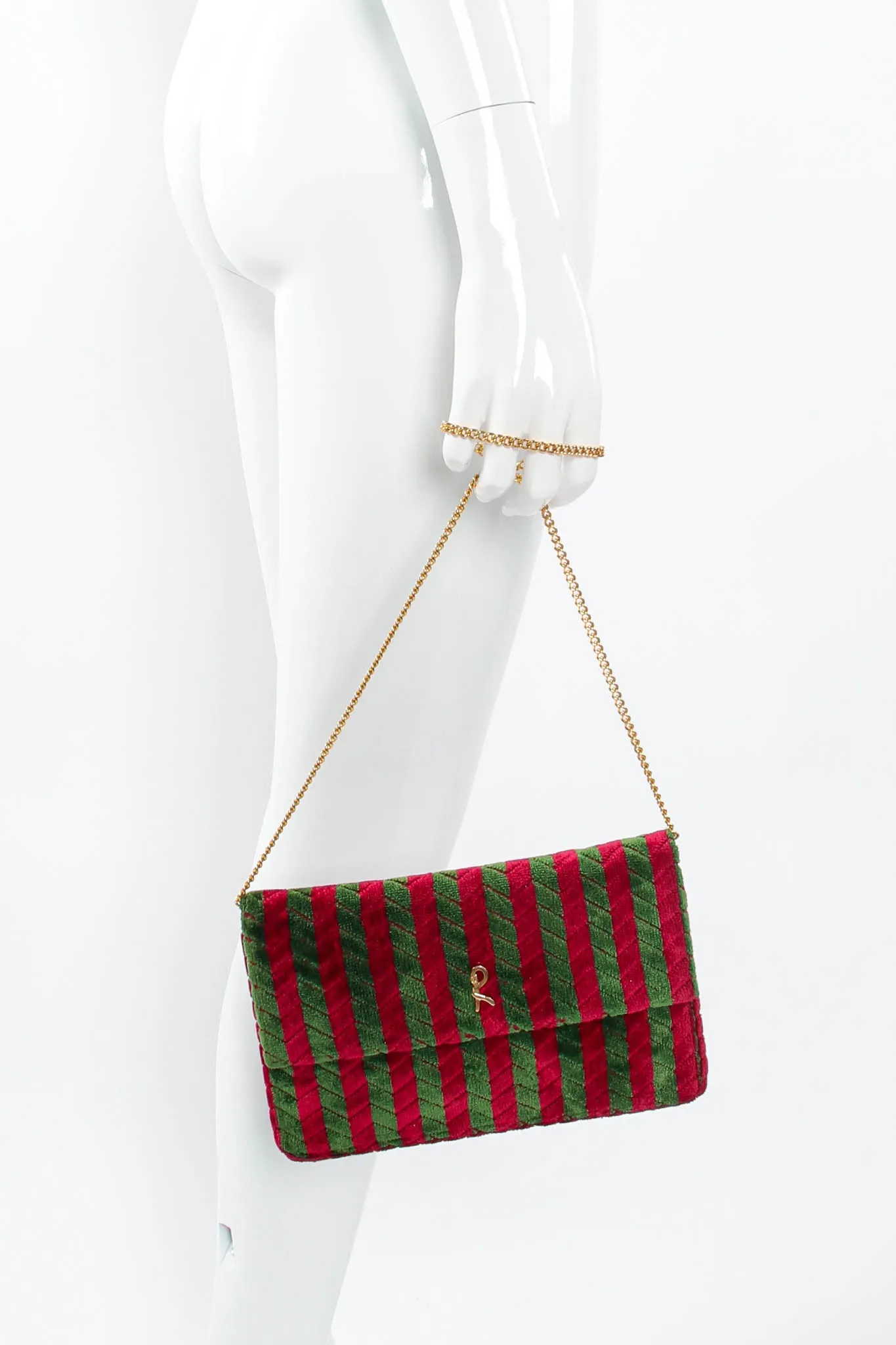 Striped Velvet Flap Clutch