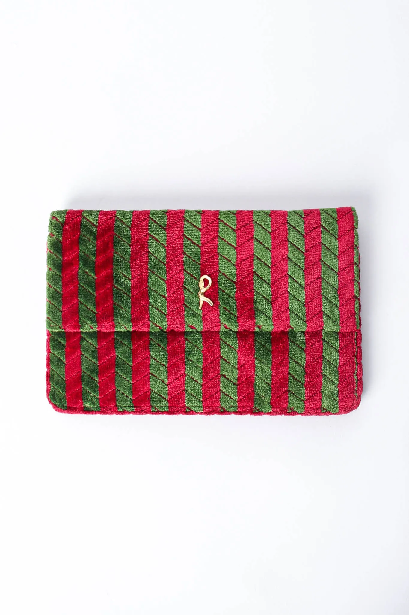 Striped Velvet Flap Clutch