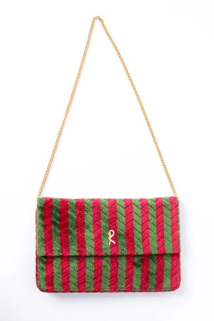 Striped Velvet Flap Clutch