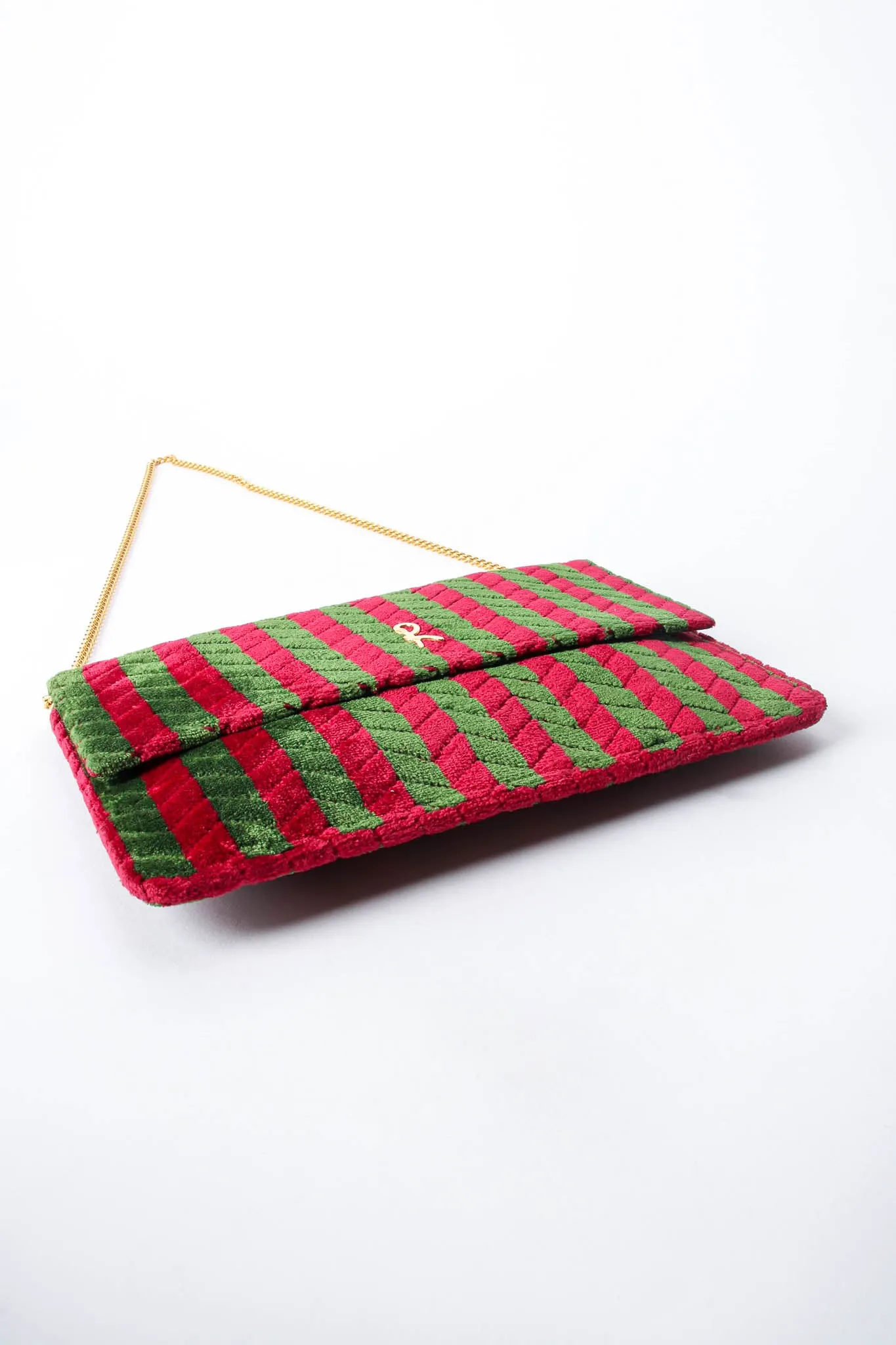Striped Velvet Flap Clutch