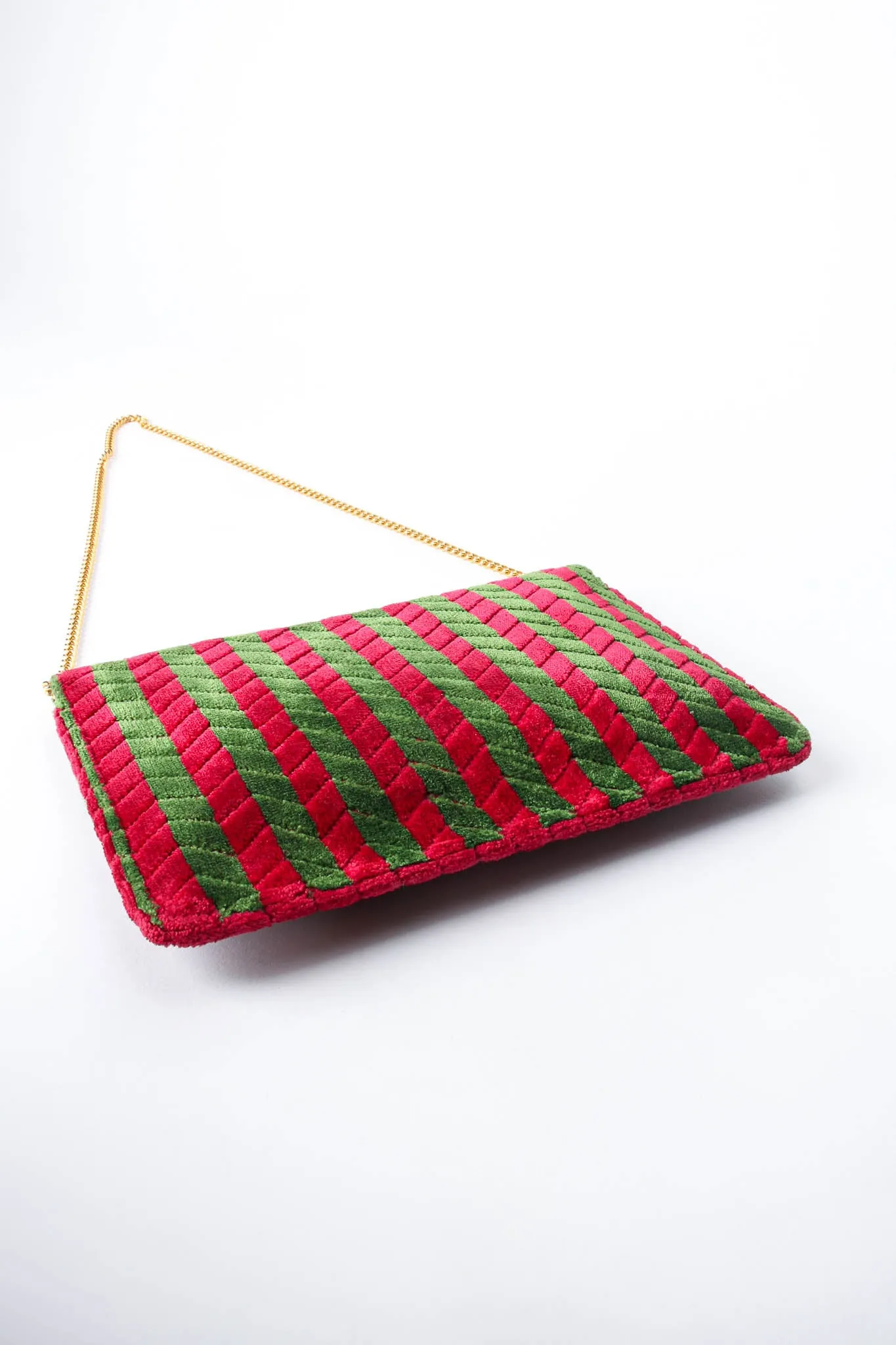 Striped Velvet Flap Clutch
