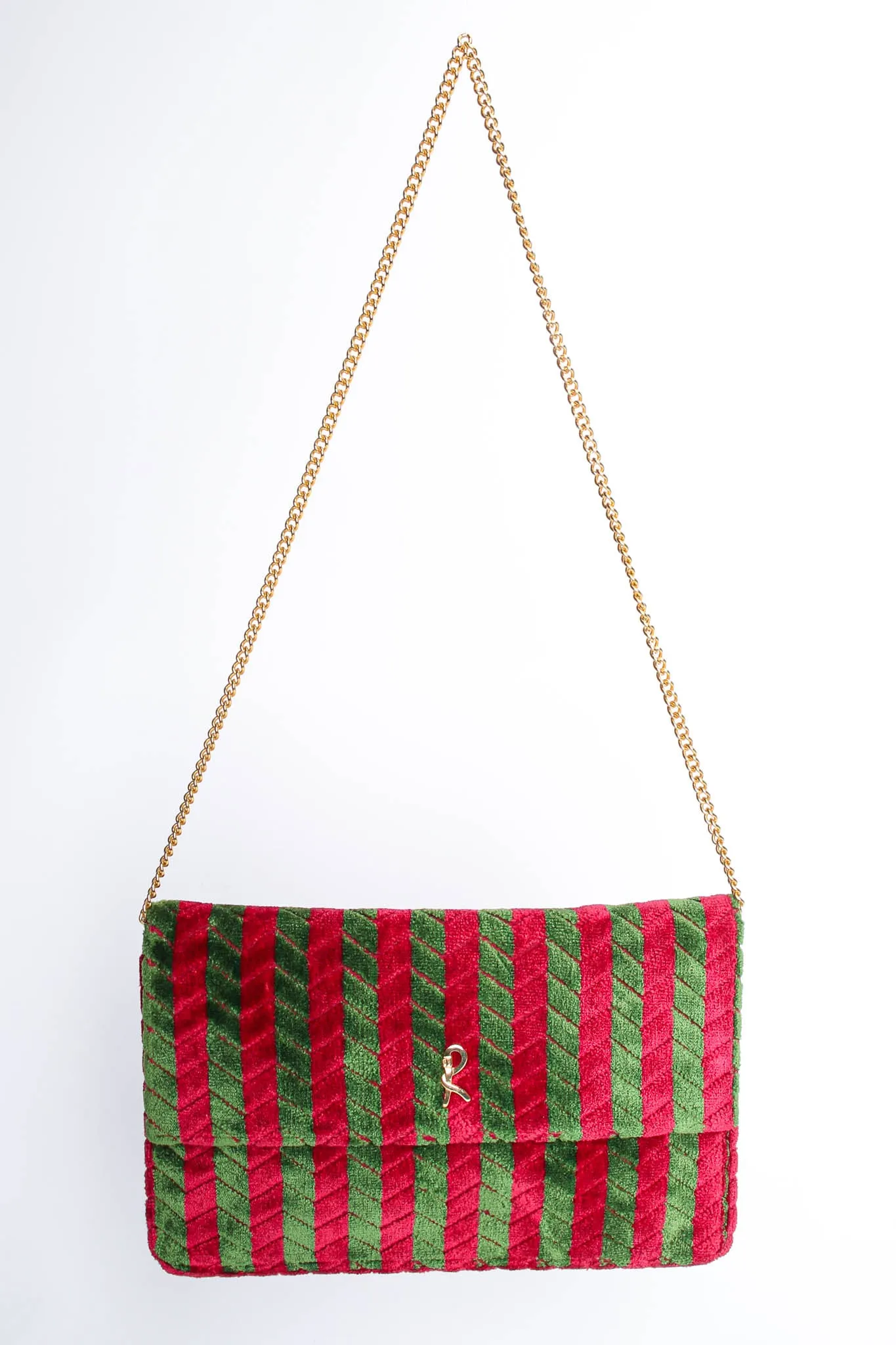 Striped Velvet Flap Clutch