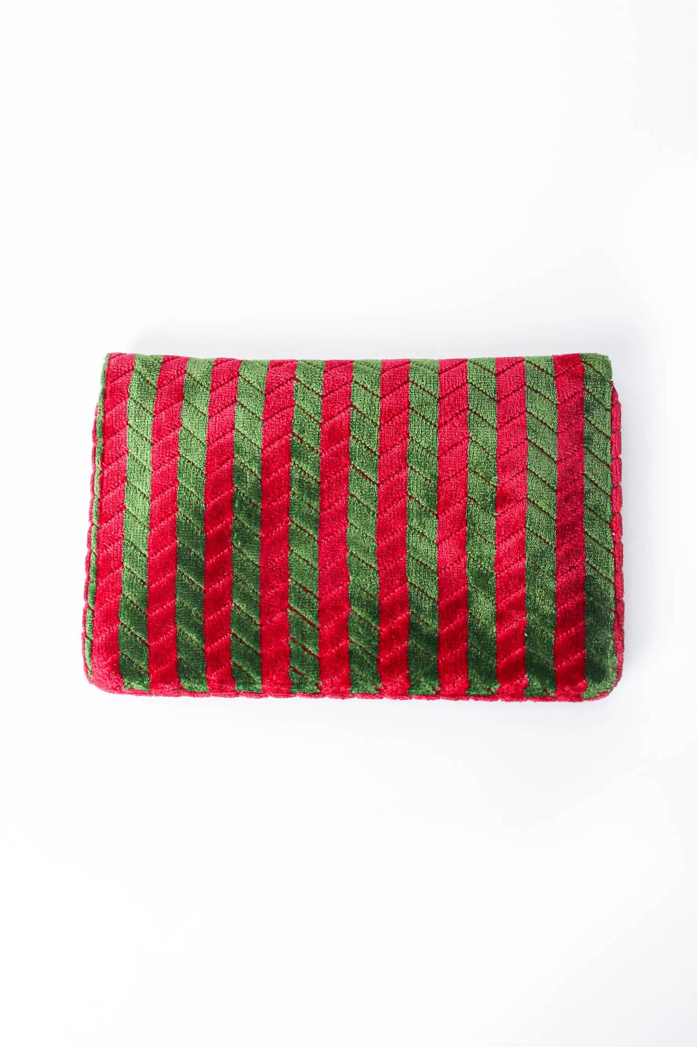 Striped Velvet Flap Clutch
