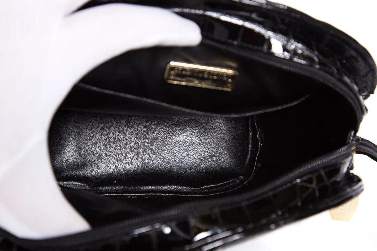 Stuart Weitzman Black Croco Embossed Patent Shoulder Bag