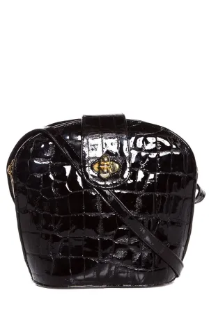 Stuart Weitzman Black Croco Embossed Patent Shoulder Bag