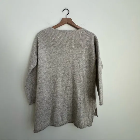 Sundance Catalog Kendall Gray 100% Cashmere Sweater Tie Neck Tunic 3/4 Sleeve